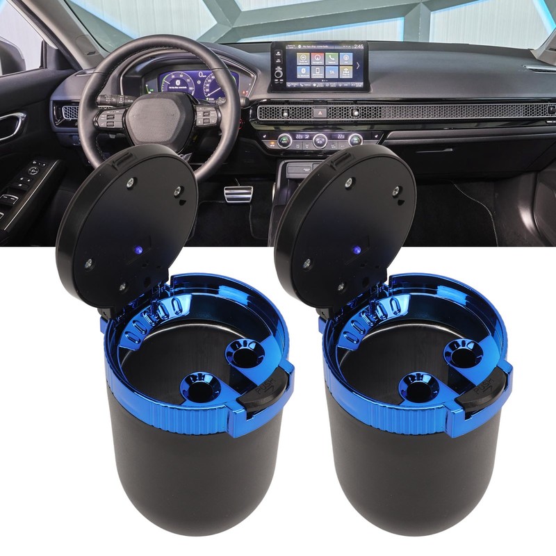 2Pcs Car Ashtray with LED Blue Light Portable Removable Car
