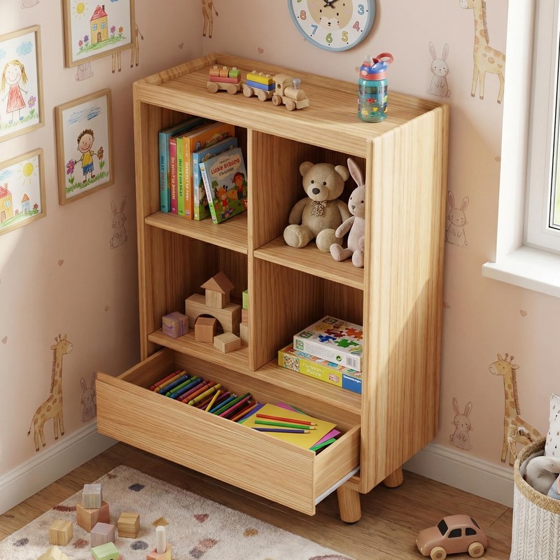 YOSHOOT 4 Cube Bookshelf with 1 Drawer - 21.7" Wood