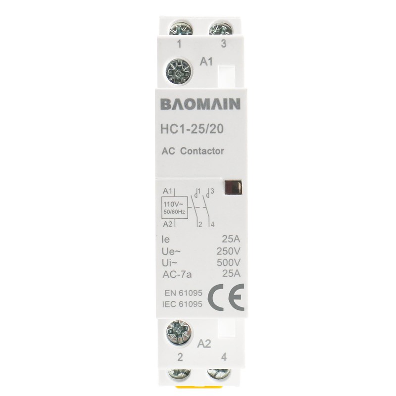 Baomain 110V AC 2-Pole Modular Contactor, 25A 2NO Normally Open,