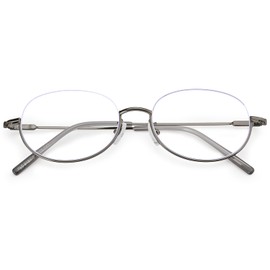 Dollger Blue Light Cut Under Rim Glasses, Fashionable Glasses, Unisex, Ultra Lightweight, Metal Frame, PC, Gaming, Eye Care, Prevents Eye Fatigue, Fashionable, Cosplay, gray (dark gray), M