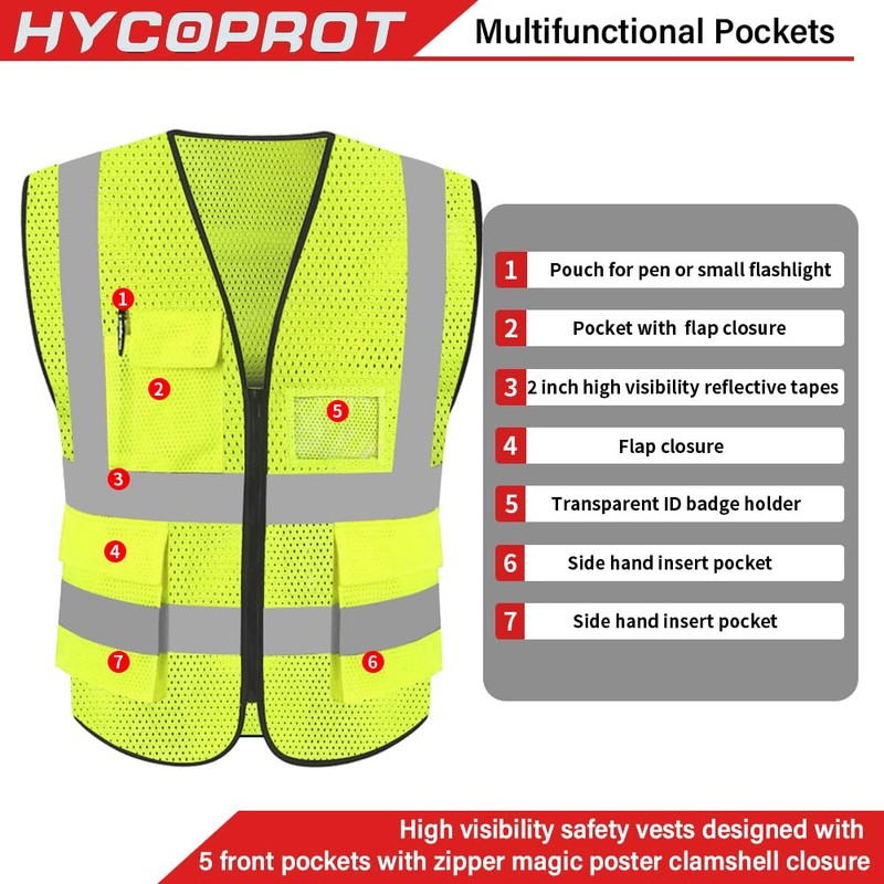 HYCOPROT Safety Vests High Visibility Reflective Vest Executive Manager Jacket