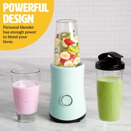 Tasty Personal Blender With Cup, 350W Powerful Blending Motor, 9-Piece Set With 4 Cups & Travel Lid, Compact & Portable, Aqua