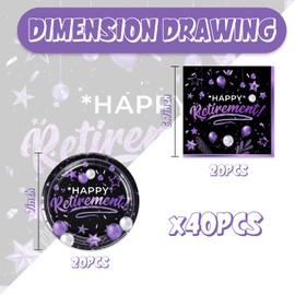 40Pcs Purple Retirement Party Decorations Balloons Pattern Plates and Napkins Set Supplies, Happy Retirement Table Decorations for Men Women Party Supplies