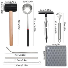Coconut Opener Tool Set Safe & Easy Coconuts Tool to Open Young & Mature Coconuts with Stainless Steel Coconut Grater Scraper Rubber Mallet Meat Removal Coco Nut Opener Silicone Mat Straw Bag