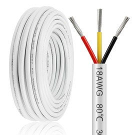 50FT 18 Gauge Wire 3 Conductor, 18AWG Electrical Wire, 18/3 Oxygen Free Stranded Tinned Copper Wire, Insulated Low Voltage Cable for LED Lamps Lights Automotive