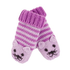 Kids Kitty Cat Stripe Knit Mittens- Purple (Age 6-12 Y)