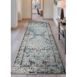 Bloom Rugs Washable Non-Slip 7 ft Runner - Beige/Gray Traditional Runner for Entryway, Hallway, Bathroom, and Kitchen - Exact Size: 2.5' x 7'