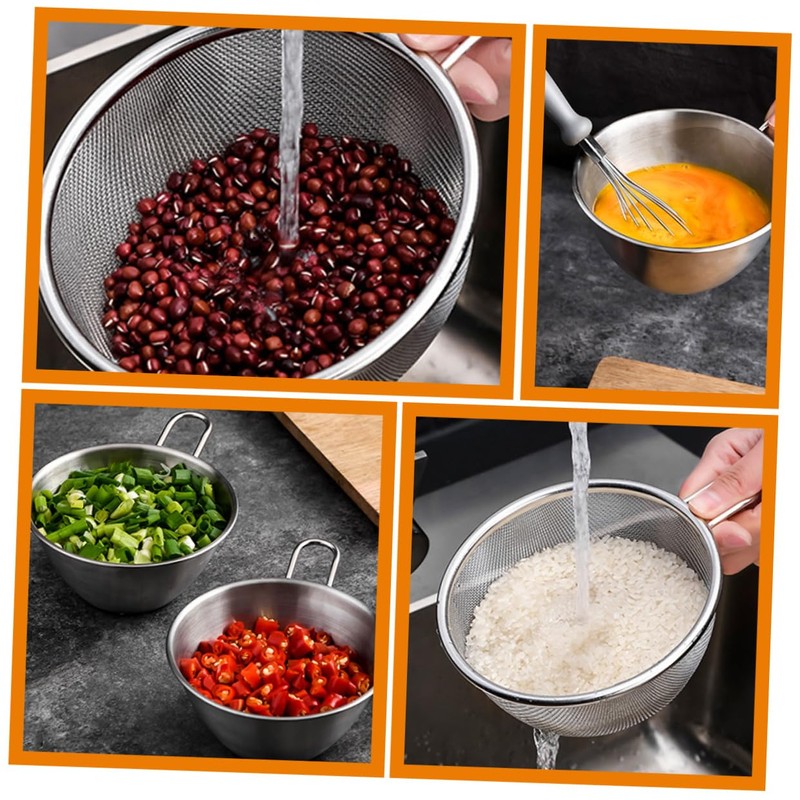 BIUDECO 1Set Stainless Steel Mixing Bowl with Handle Colander and