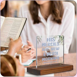 Serenity Prayer Gifts for Women His Mercies are New Every Morning Clear Desk Decorative Sign, Inspirational Positive Saying Quotes Signs Christian Gifts for Family Friends EC125