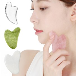 Natural Rose Quartz Gua Sha Massager for Face, Body, and Scalp Acupressure Massager Set (Heart Gua Sha + Roller) 2ea