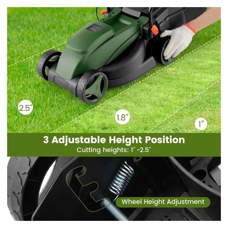 Costway 12-AMP 13.5" Corded Electric Grass Corded Lawn Mower Adjustable