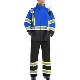 SKSAFETY Hi Vis Reflective Rain suits for Men Waterproof - High Vis Safety Rain Jacket Men, High Visibility Raincoat for Men, Hi Vis Heavy Duty Work Rain Gear with Black Bottom