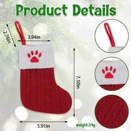 Estivaux Mini Christmas Stockings Xmas Fireplace Hanging Stockings Burgundy Red Knit Stocking Winter Dog Paw Stockings Gift Holding Bag for Home Christmas Decorations Party Favor Supplies