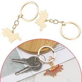 Create idea Pack of 2 Dog Dachshund Keyrings 38 x 18 mm Gold Coloured Key Ring Gift for Women Girls Children Pet Bag Purse Pendant, gold