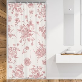 LIGHTINHOME Small Stall Pink Floral Shower Curtain 36Wx72H Inches Vintage Boho Bird Rustic Farmhouse Chinoiserie Aesthetic Cream Cloth Fabric Waterproof Polyester Bathroom Home Decor Set with Hooks