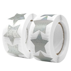 KtbeYTi Pack of 1000 Sparkling Star Stickers, 25 mm Silver Star Stickers Roll, Stars Sparkling Stickers for DIY Scrapbooking Cards Gift Decoration, 2 Rolls