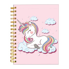 iampanda Spiral Journal Notebook,Strong Twin-Wire Binding with Premium Paper for Girl Women,Cute 60 Sheets A5 College Ruled Notebook/Journal,Perfect for School Office Home Gifts,Pink Unicorn
