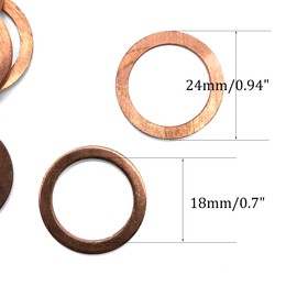 M18 Flat Washer Copper Sealing Ring, 18mm ID 24mm OD 1.5mm Thickness Metric Sealing Gasket, 30 Pieces