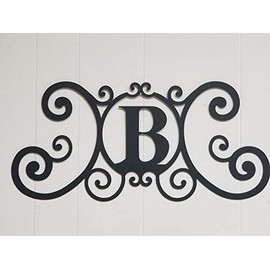 Bookishbunny Monogram Initial Letter A-Z Wrought Iron Metal Scrolled Door Wall Decoration Plaque Art, 24 x 11 inch 2mm Thick (B)