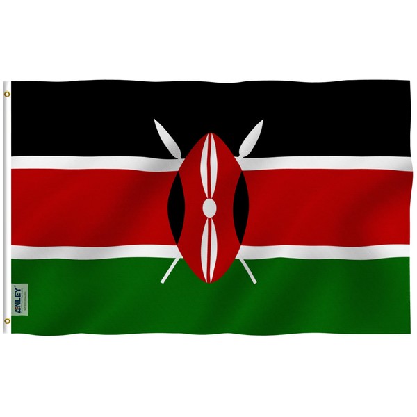 Anley Fly Breeze 3x5 Feet Kenya Flag - Vivid Color and Fade Proof - Canvas Header and Double Stitched - Republic of Kenya Flags Polyester with Brass Grommets 3 X 5 Ft
