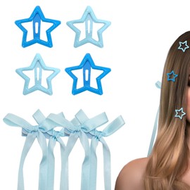 6pcs Blue Star Hair Clips Hair Bows Hair Clip,Pentagram Snap Hair Barrettes Tassel Ribbon Bowknot Alligator Clips Long Tail Hair Bow Small Metal Hair Clips 2000s Y2k Hair Accessories For Woman Girls