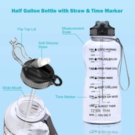 MyForest Motivational Water Bottle with Straw and Leak-Proof Flip-Top Lid, 2200 ml Water Bottle with Time Marking, 2.2 L Water Reservoir for All Fitness Goals, Transparent Black