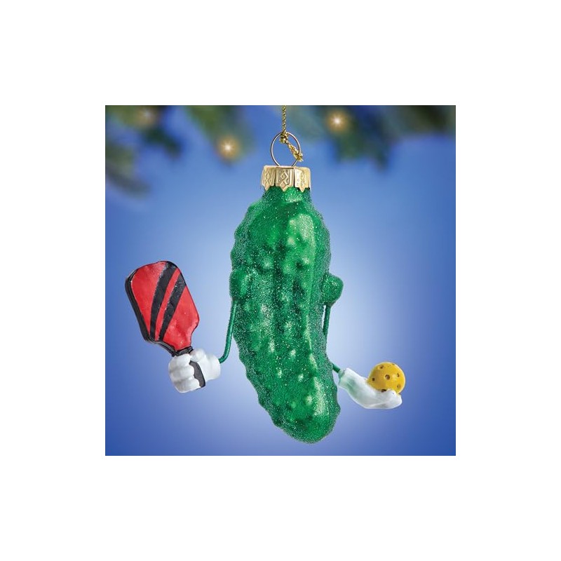 Kurt S. Adler Glass Pickleball Pickle Ornament 3 Inch