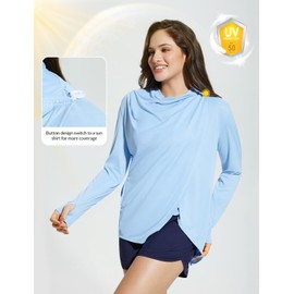 baleaf Women's Long Sleeve UPF 50+ Sun Protection Shirts Lightweight Open Front Cardigan with Pockets Beach Cover Up SPF Sun Wrap with Pockets Blue L