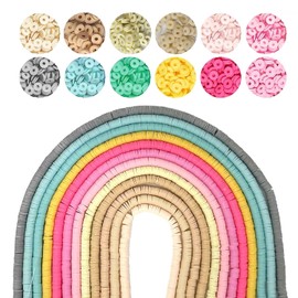SALADOCY 4200 Pieces Heishi Beads 9 mm Colourful Flat Polymer Clay Beads, Clay Beads Set for Choker, Necklace, Bracelet, Earrings, Jewellery Making DIY Adults Children, Mixed Colours (C)