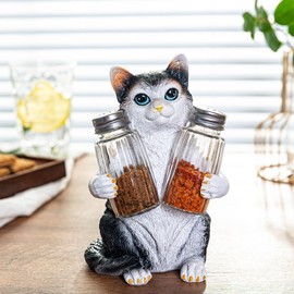 Adorable Cat Salt & Pepper Shakers - Resin Feline Figurine with Glass Spice Jars - Whimsical Kitchen Décor