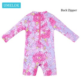 UMELOK Infant Girls Swimwear Sets One Piece Rash Guard Swimsuit with Sun Hat (Pink, Big Floral 3-6 months)