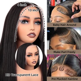 Qunali Lace Front Wigs Human Hair 13x4 Straight Lace Ftont Wigs HD Transparent 200% Density Glueless Wigs For Black Women Pre Plucked With Baby Hair 26inch