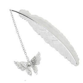 TIESOME Metal Bookmark, Metal Feather Cute Bookmark Glow in The Dark Bookmark with 3D Butterfly Charm, Unique Gift for Women Bookmarks for Book Lovers (Silver Feather)