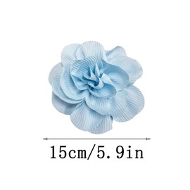 Wrinkle Fabric Camellia Flower Large Brooches Lapel Pins Big Floral Flower Brooch Pin Classic for Women Wedding Party Dance Banquet Dress Suit Ceremony Jewelry Gifts 150mm (Light Blue)