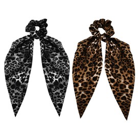Leopard Hair Scarf Scrunchies for Women Elastic Bow Hair Tie for Thick Thin Hair Accessories Ponytail Holder for Girls Leopard Print Hair Bow Ribbon Cheetah Print Bowknot Hair Ties Rings