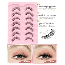 Onlyall Natural Lashes Wispy Lashes Natural Look False Eyelashes Natural Flared Eyelashes False Eye Lashes Soft Fluffy Lashes 7 Pairs T01