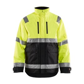 BLAKLADER Men's Hi-Vis Winter Windproof Water-Resistant Breathable Class 3 High Visibility Reflective Safety Jacket, Yellow Hi-Viz/Black, Large