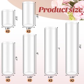 Teenyyou Bud Vases Set of 12 Tall Glass Cylinder Vases Clear Single Flower Vase Bulk Glass Vases for Centerpieces Wedding Decoration Floating Candle Holder for Table Party Wedding Home Decor, 6 Sizes