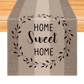 Kiatuniya Table Runner Stripes Beige Brown Modern Winter Runner Table Vintage Washable Table Runner Country House Style for Spring Autumn Kitchen Table Decoration Party Decor 40 x 140 cm