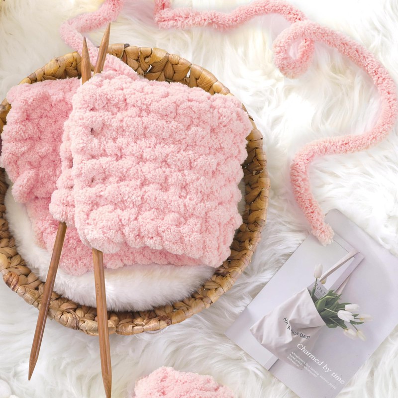 HOMBYS 4 Cream+4 Pink Chunky Chenille Yarn for Hand Knitting,Fluffy