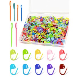 300pcs FIVEIZERO Stitch Markers with 6 pieces of large blunt sewing needles,colorful knitting markers,plastic crochet hook clip,bulk Crochet hook markers for knitting stitch locking clip crochet hooks