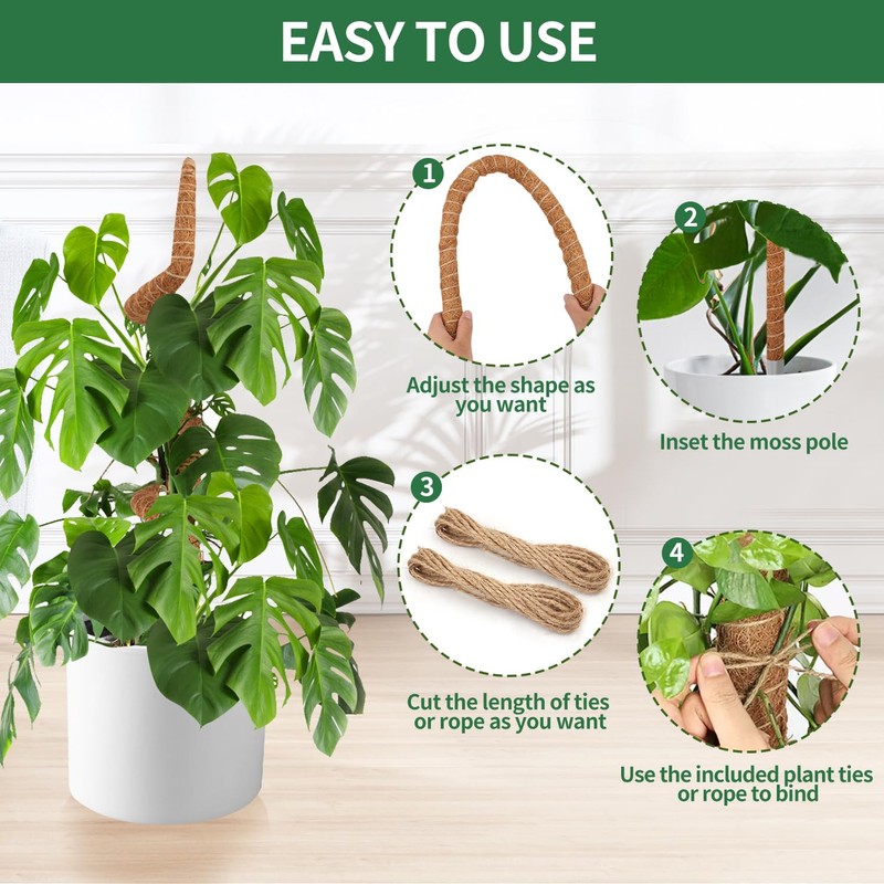 Handmade Coco Coir Moss Pole - 48 Inch Bendable Sticks