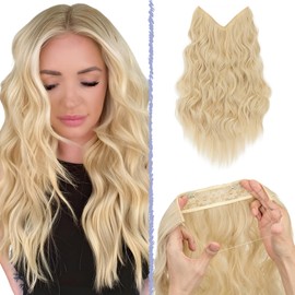 TESS Long Invisible Wire Hair Extensions, 16'' WavyHair Extensions with Transparent Wire, 110g Adjustable Synthetic Hair Pieces for Women, Bleach Blonde