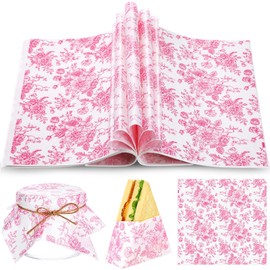 Marspark 100 Sheets Floral Wax Paper for Food Wrapping 11.4 x 11 Inches Spring Floral Food Basket Parchment Paper for Picnic Wedding Candy Cookies Baking Sandwich Burgers Greaseproof Wrapping(Pink)