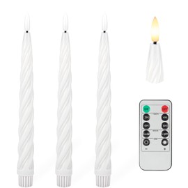 AFINETH Flameless Taper Candles with 3D Wick, 9.6" Real Wax LED Candles with Remote and Timer, 3 Pack Flickering Candlesticks Battery Operated, Spiral Taper Candle for Home, Wedding, Party, White