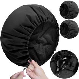 Sheomern 2 x 15 inch XL Shower Cap with Terry Towelling, Adjustable Reusable Shower Caps, Extra Large, Double Waterproof Hair Cap for Shower for Women, Long Hair, Dreadlocks