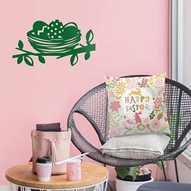Easter Day Vinyl Wall Art Decal - Easter Egg Nest - 13" x 23" - Resurrection Sunday Pascha Holiday Modern Cute Home Living Room Bedroom Apartment Office Work Decor (13" x 23"; Green)