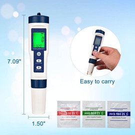 5 in 1 PH Meter Tester Pen，ATRONAW PH/TDS/EC/Temp/Salt Meter， 0.01 Resolution High Accuracy Digital PH Tester，Pen-Type Tester for Swimming Pool, Water, Wine, Aquariums and Fish Tank.
