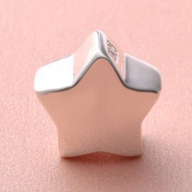 925 Sterling Silver European Style Beads Glossy Shiny Heart Charm Hold Me Firmly Charm Nature White Simulated Pearl Steadfast Love Charms (Silver Star)