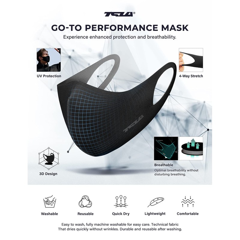 TSLA Men & Women's Copper Infused Face Mask, Washable Reusable